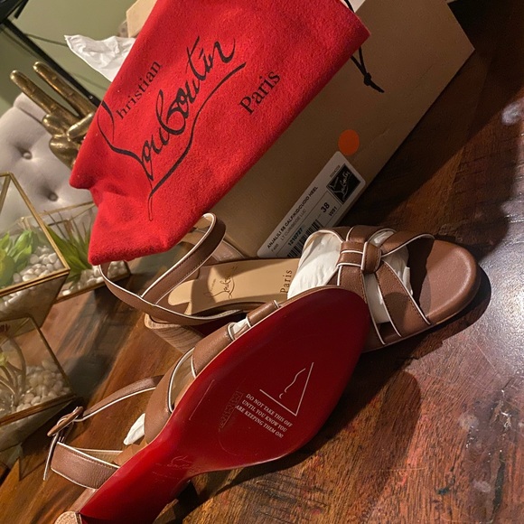 Christian Louboutin Brown Leather Anjalili 55 Ankle-Strap Block Heel Sandals - Picture 6 of 8